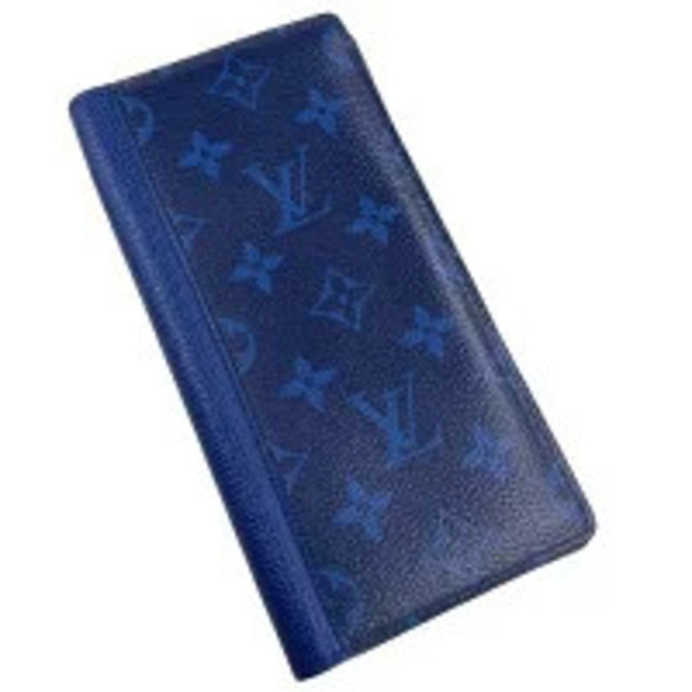LOUIS VUITTON Portefeuille Brazza Taigarama Monogram Blue Long Wallet Ample